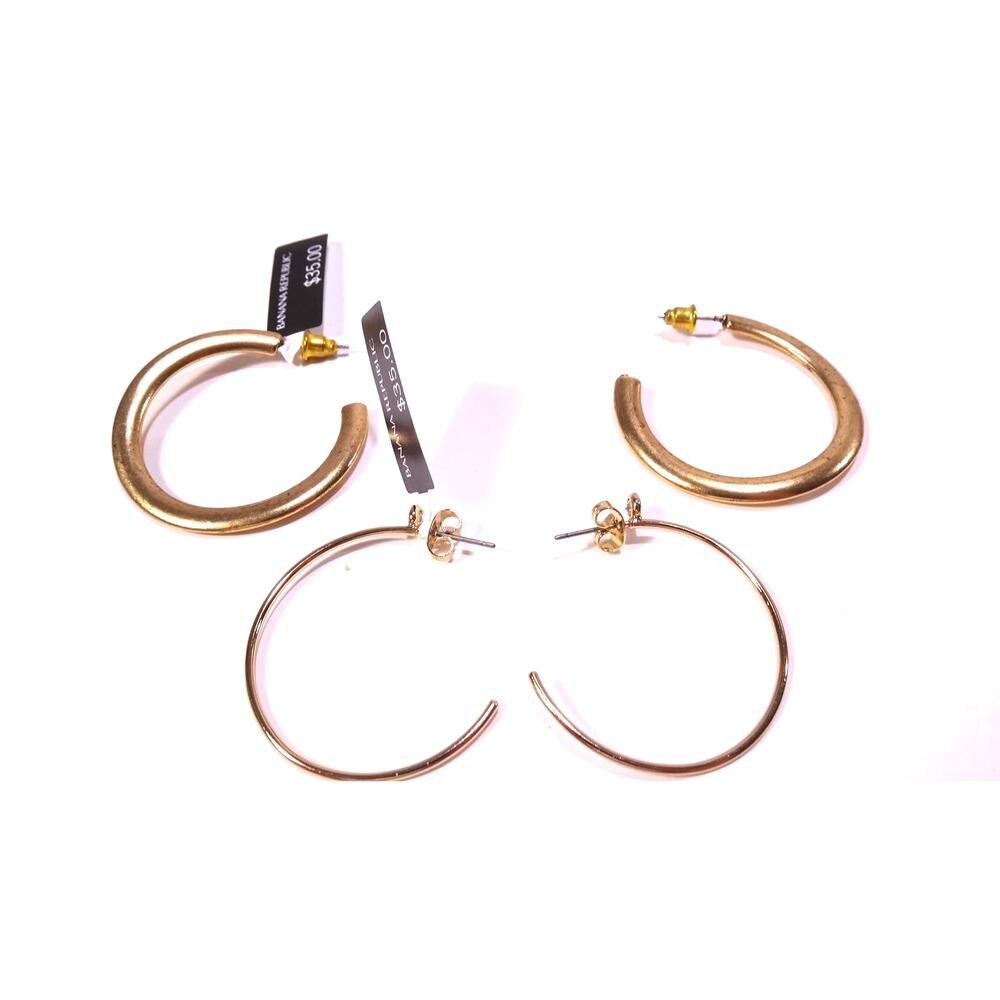 NWT Banana Republic Women's Antique Gold Flat Wire Hoop Earrings SET OF 2